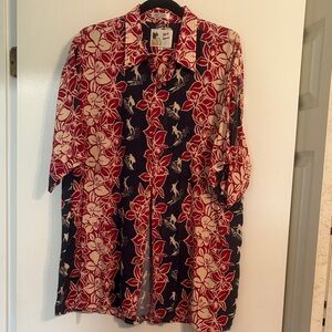 M.E. Sport vintage red and blue Hawaiian print shirt sz XL